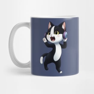 Cute Tuxedo Cat with Headphones Mug